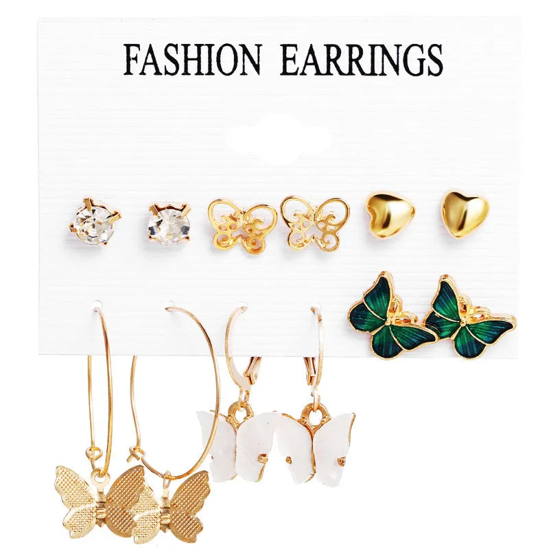 Combo 6 Pair Butterfly Studs and Hoop Earrings
