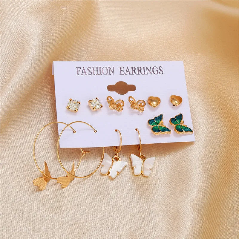 Combo 6 Pair Butterfly Studs and Hoop Earrings