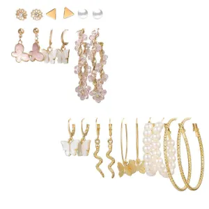Combo of 11 Pair Pearl Drop Hoop and Stud Earrings