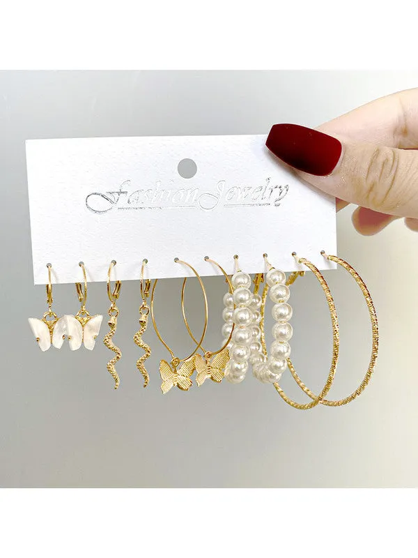 Combo of 11 Pair Pearl Drop Hoop and Stud Earrings