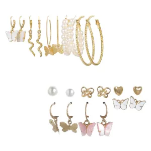 Combo of 11 Pair Pearl Heart Studs And Hoop Earrings