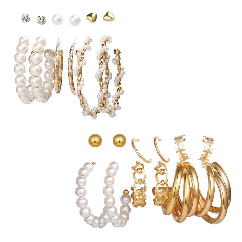 Combo of 12 Pair Chain & Pearl Hoop and Studs Earrings