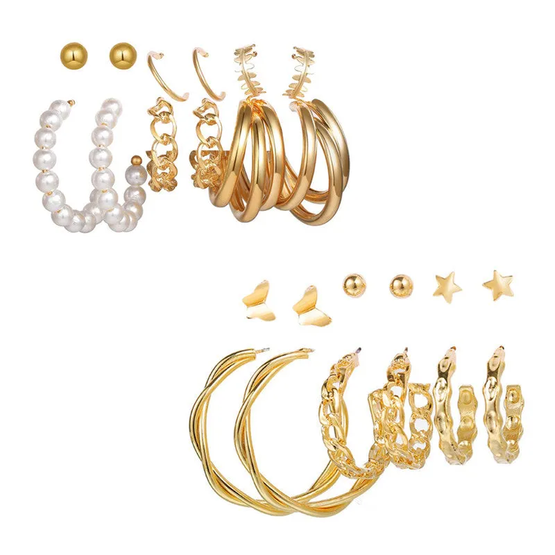Combo of 12 Pair Cross Hoop and Stud Earrings