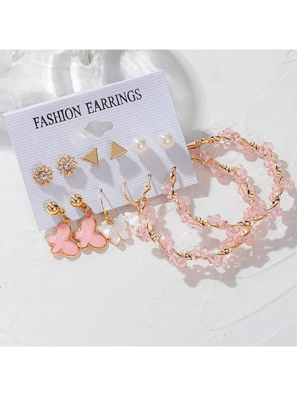 Combo of 12 Pair Flower Pearl Studs and Hoop Earrings