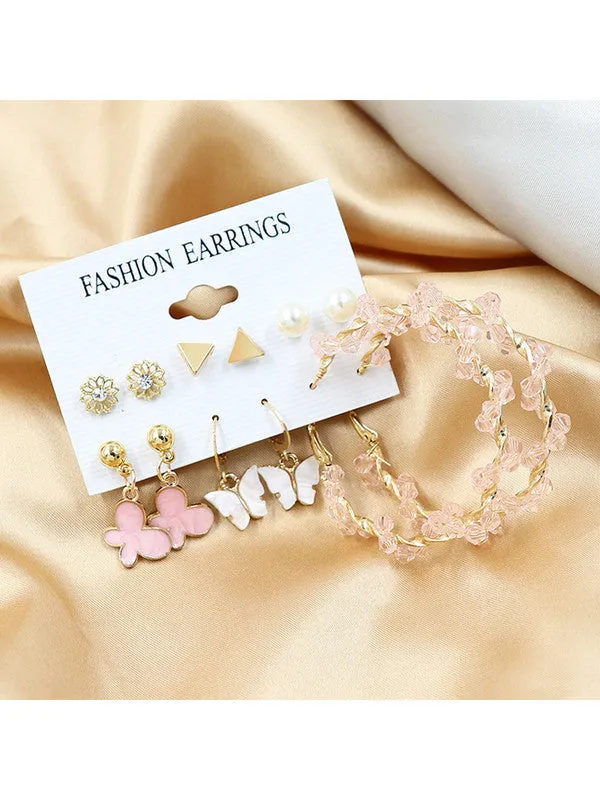 Combo of 12 Pair Flower Pearl Studs and Hoop Earrings