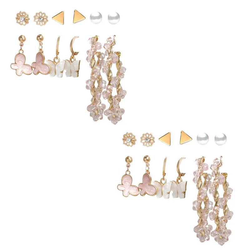 Combo of 12 Pair Flower Pearl Studs and Hoop Earrings