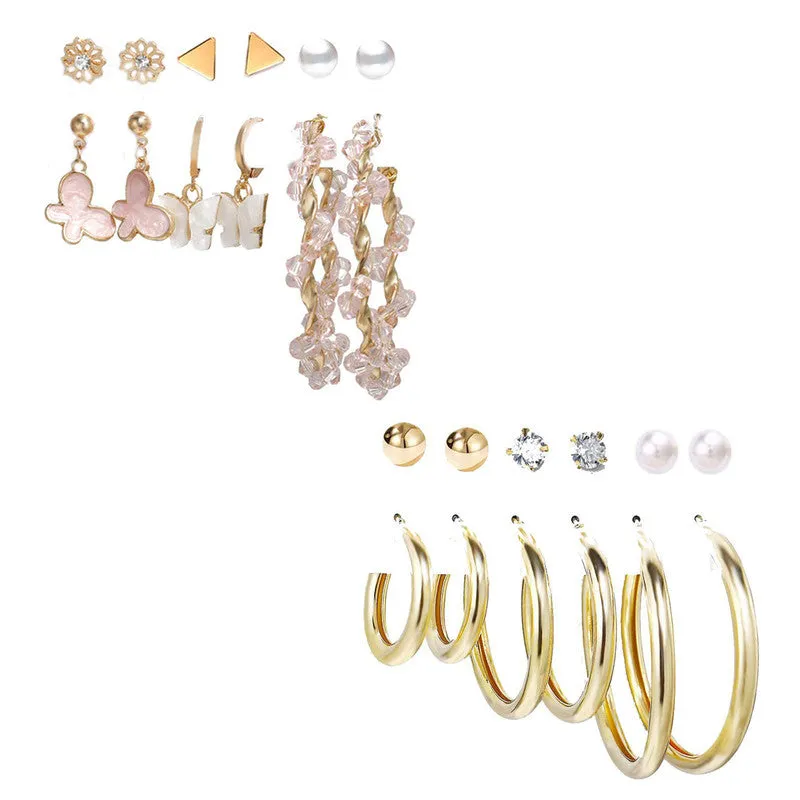 Combo of 12 Pair Pearl Crystal Studs and Hoop Earrings