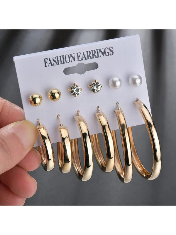 Combo of 12 Pair Pearl Crystal Studs and Hoop Earrings