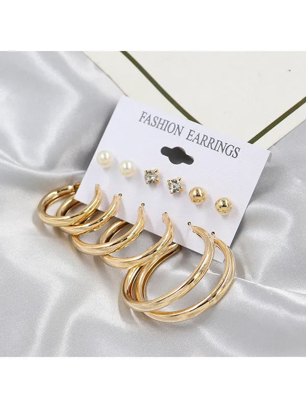 Combo of 12 Pair Pearl Crystal Studs and Hoop Earrings