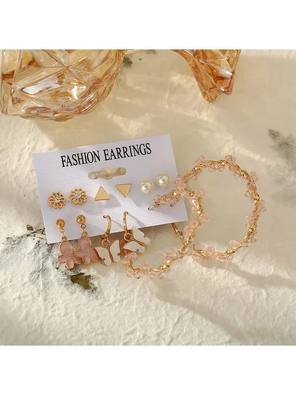 Combo of 12 Pair Pearl Flower Studs and Hoop Earrings
