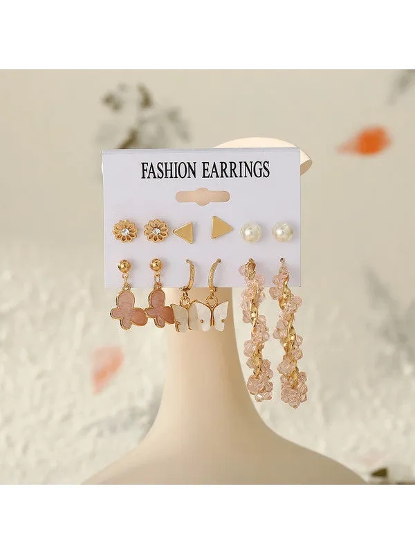 Combo of 12 Pair Pearl Flower Studs and Hoop Earrings