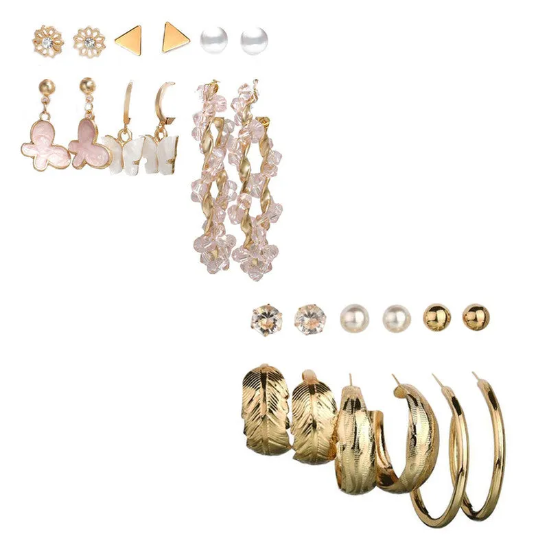 Combo of 12 Pair Pearl Flower Studs and Hoop Earrings