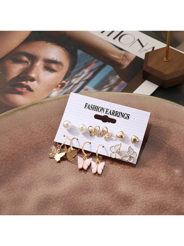 Combo of 12 Pair Pearl Heart Studs And Hoop Earrings