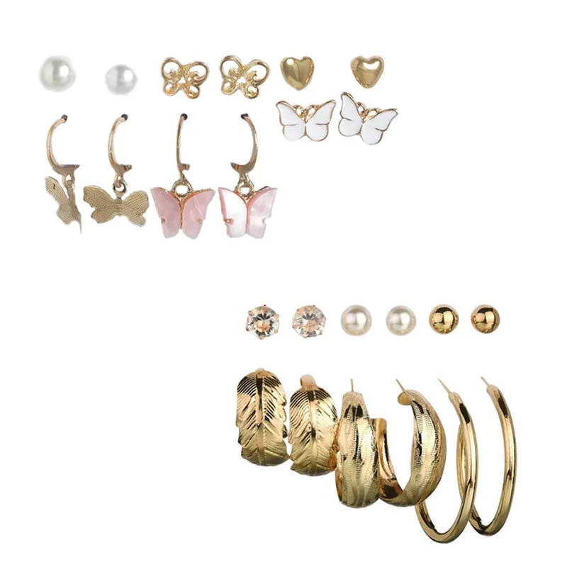 Combo of 12 Pair Pearl Heart Studs And Hoop Earrings