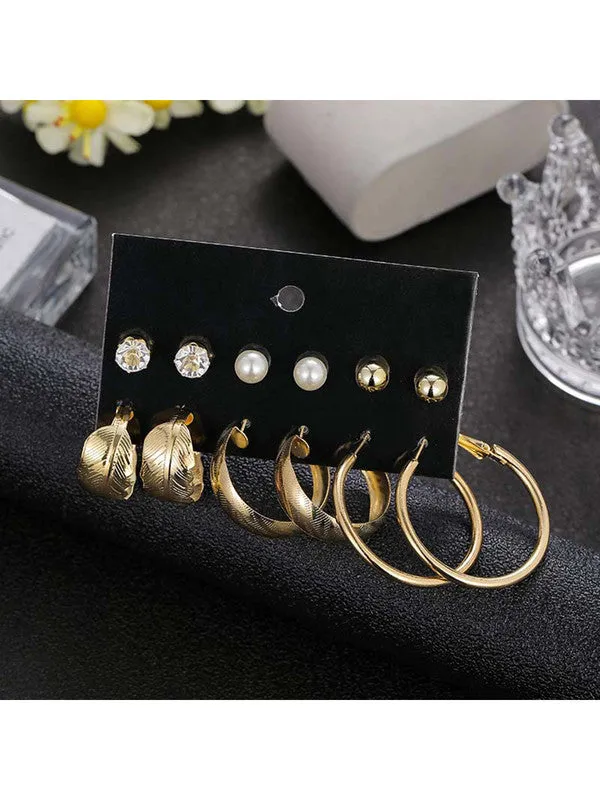 Combo of 12 Pair Pearl Heart Studs And Hoop Earrings
