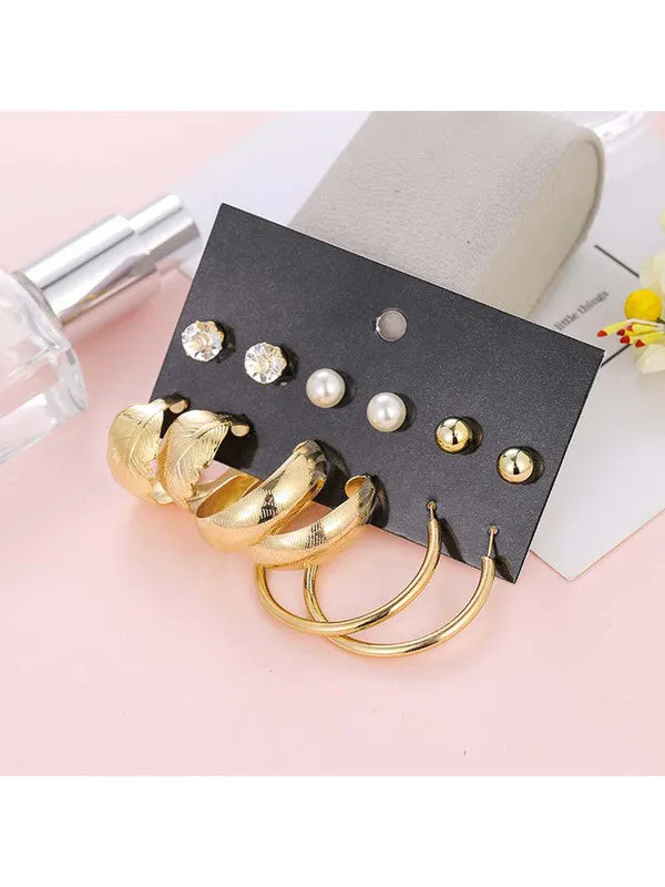 Combo of 12 Pair Pearl Heart Studs And Hoop Earrings