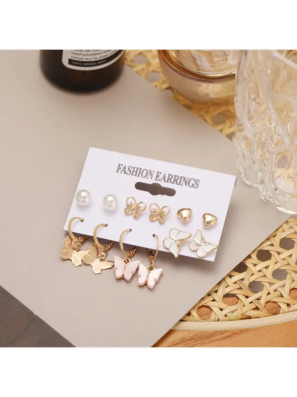 Combo of 12 Pair Pearl Heart Studs And Hoop Earrings