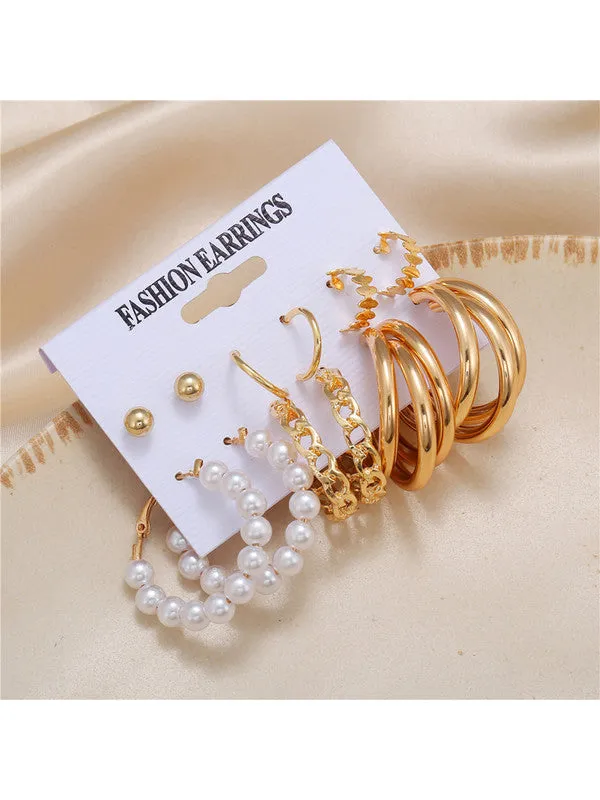 Combo of 12 Pair Pearl Heart Studs And Hoop Earrings