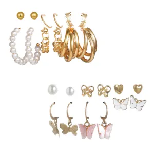 Combo of 12 Pair Pearl Heart Studs And Hoop Earrings