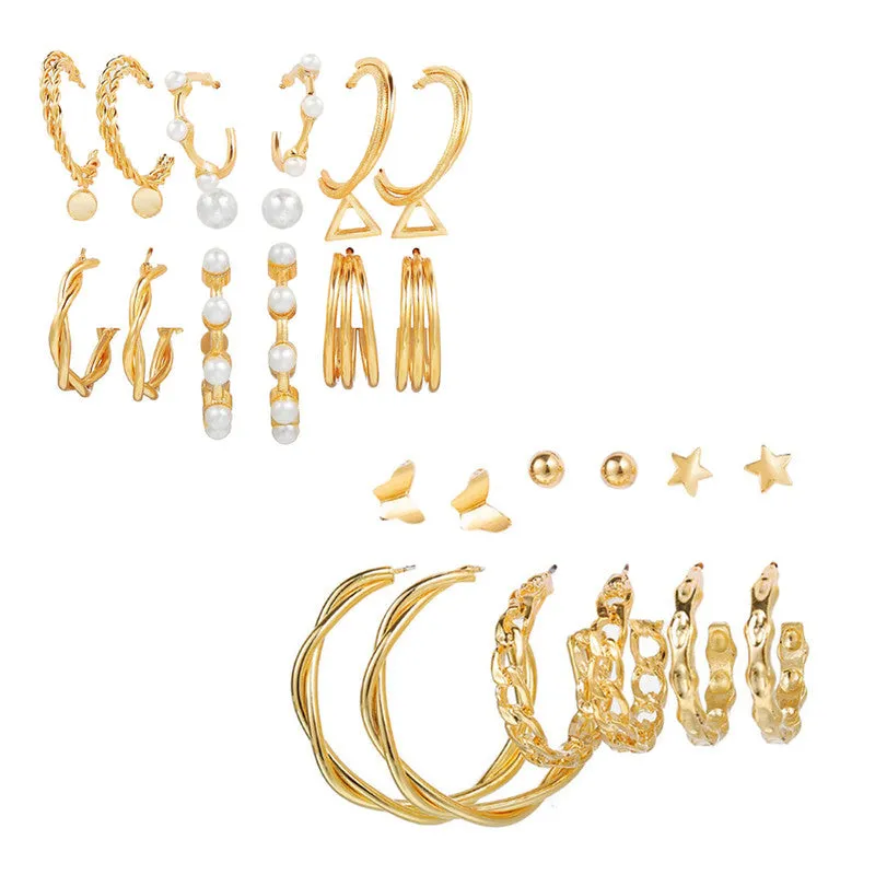 Combo of 15 Pair Cross Hoop and Stud Earrings