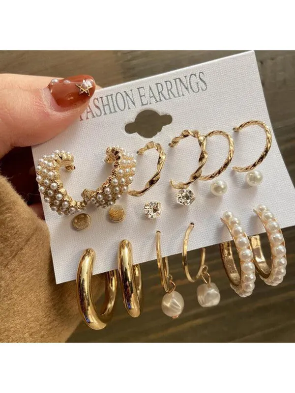 Combo of 15 Pair Cross Hoop and Stud Earrings