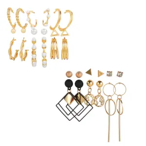 Combo of 15 Pair Studs and Hoop Earrings