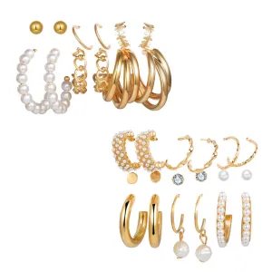 Combo of 15 Pair Studs and Pearl Hoop Earrings