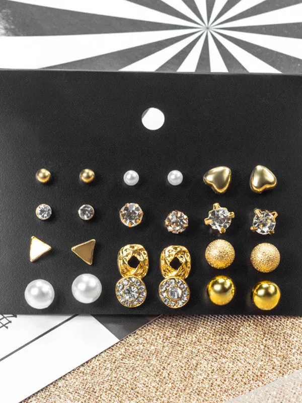 Combo of 17 Pair Studded Pearl Studs and Hoop Earrings