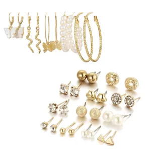 Combo of 17 Pair Studded Pearl Studs and Hoop Earrings