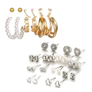 Combo of 18 Pair Silver Golden Studded Pearl Stud Earrings