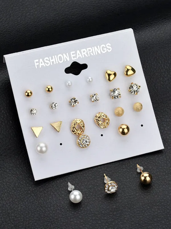 Combo of 18 Pair Studded Pearl Studs and Hoop Earrings