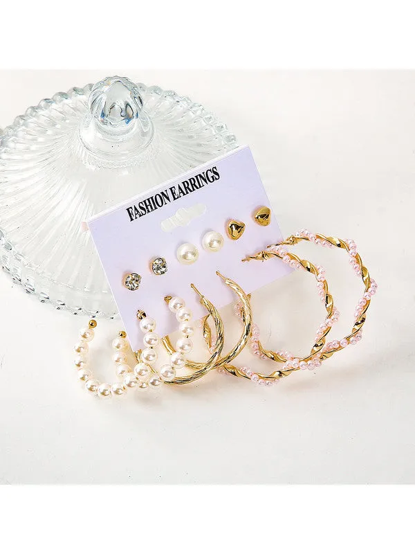 Combo of 18 Pair Studded Pearl Studs and Hoop Earrings