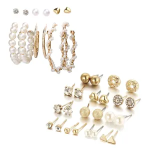 Combo of 18 Pair Studded Pearl Studs and Hoop Earrings