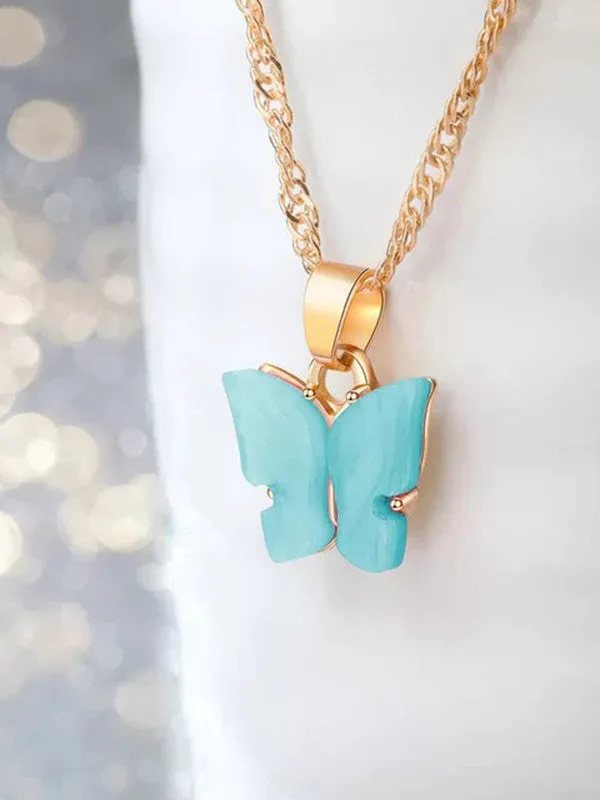 Combo of 2 Gold Plated Yellow and Blue Mariposa Pendant