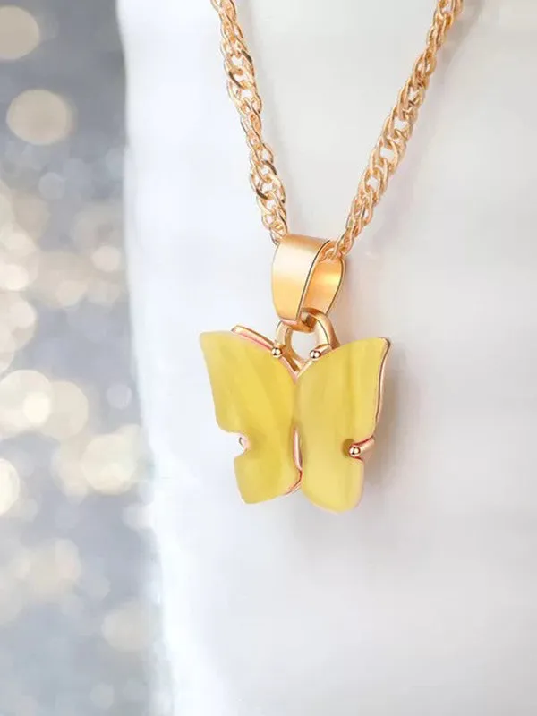 Combo of 2 Gold Plated Yellow and Blue Mariposa Pendant