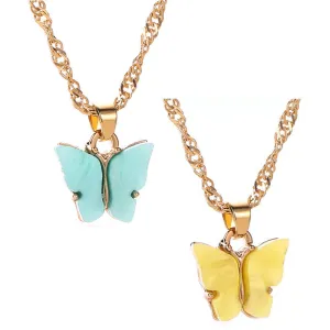 Combo of 2 Gold Plated Yellow and Blue Mariposa Pendant