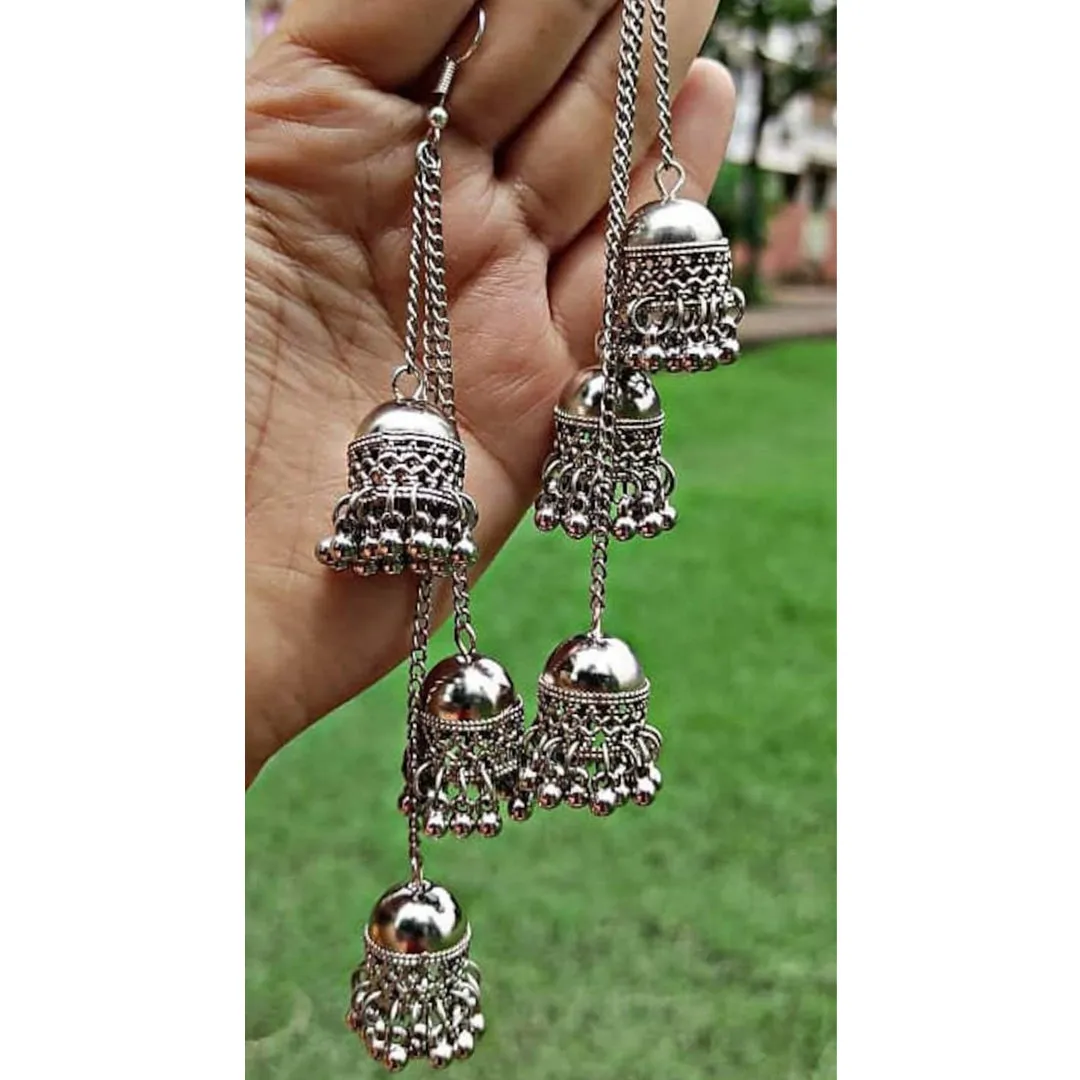 Combo of 2 Multicolor Ghungroo and Chain Linked Jhumki