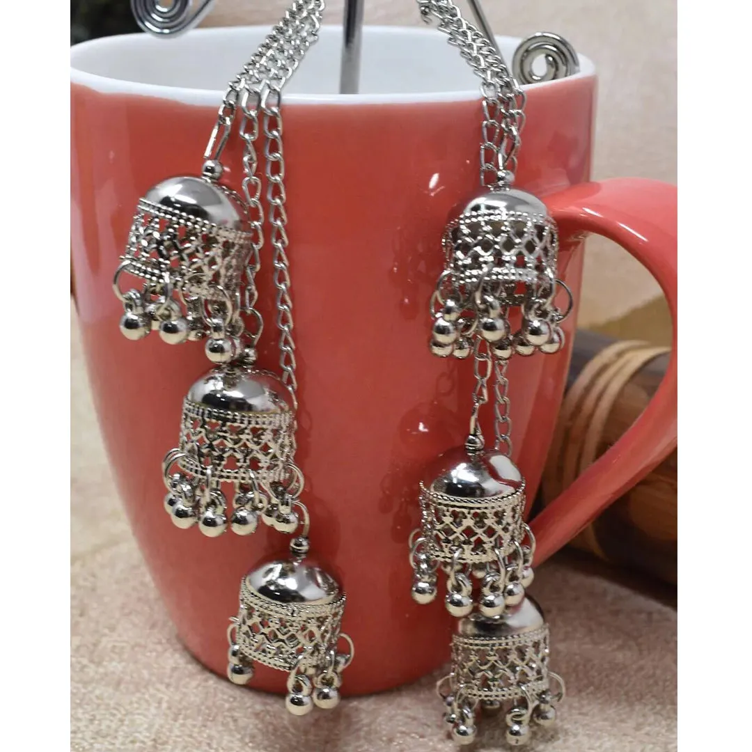 Combo of 2 Multicolor Ghungroo and Chain Linked Jhumki