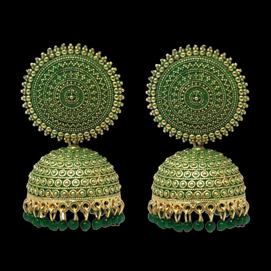 Combo of 2 Pink and Dark Green Pearls Dome Shape Jhumki