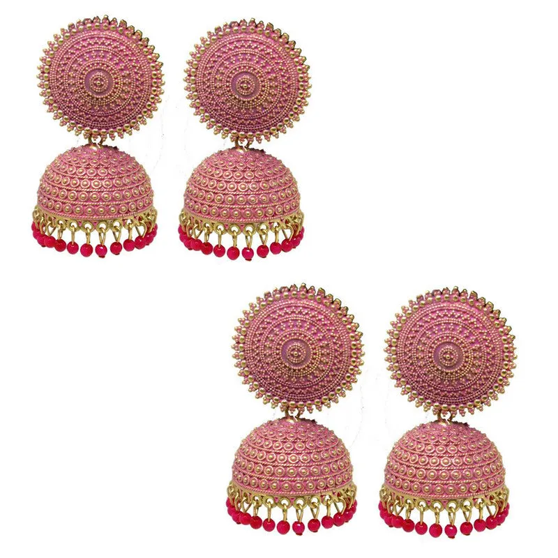 Combo of 2 Pink Pearls Drop Dome Shape Jhumki