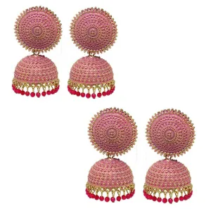 Combo of 2 Pink Pearls Drop Dome Shape Jhumki