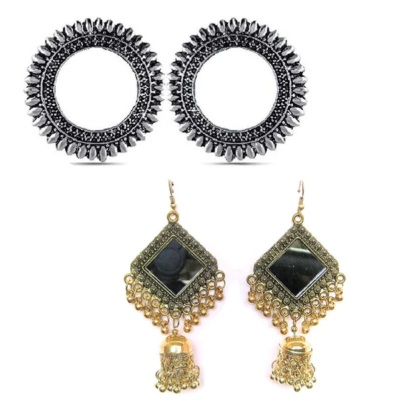 Combo of 2 Square Mirror and Round Earrings