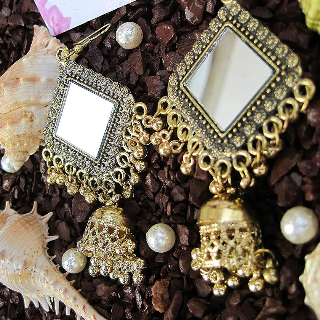 Combo of 2 Square Mirror and Round Earrings
