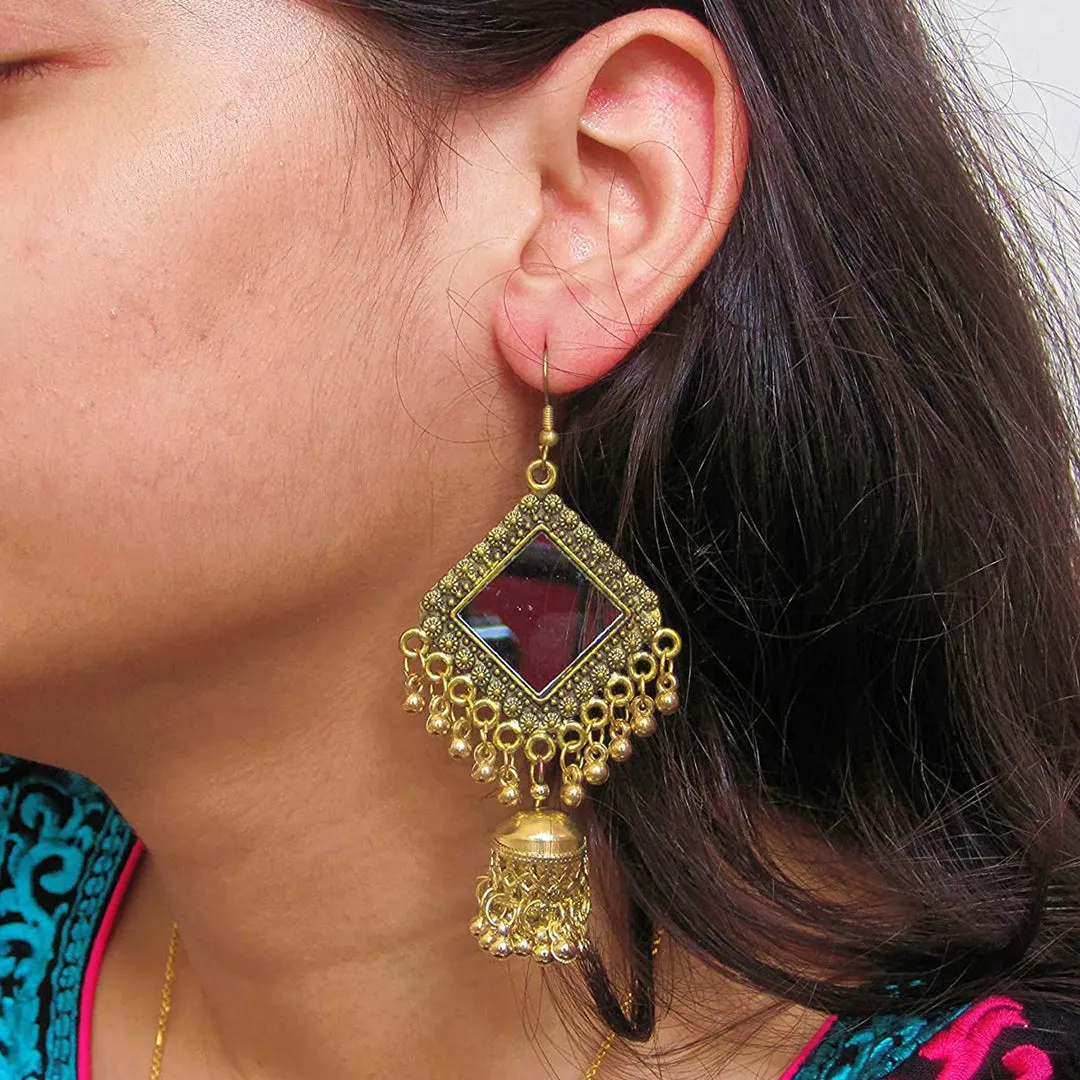 Combo of 2 Square Mirror and Round Earrings