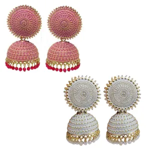 Combo of 2 White and Pink Pearls Dome Shape Jhumki
