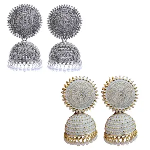 Combo of 2 White and Silver Pearls Dome Shape Jhumki