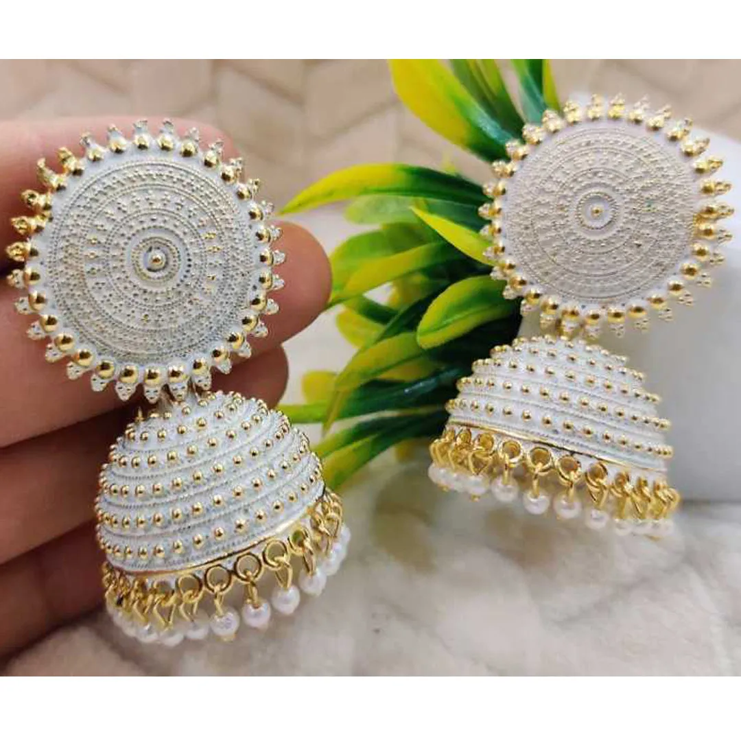 Combo of 2 White and Silver Pearls Dome Shape Jhumki