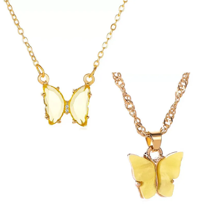 Combo of 2 Yellow Crystal and Mariposa Butterfly Pendant