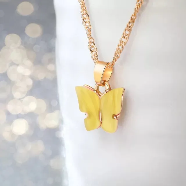 Combo of 2 Yellow Crystal and Mariposa Butterfly Pendant