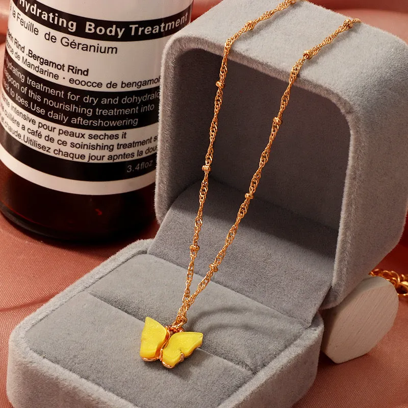 Combo of 2 Yellow Crystal and Mariposa Butterfly Pendant
